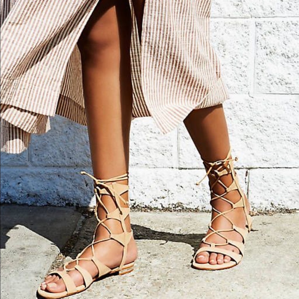 Schutz Lina Lace up Gladiator Sandals Lightwood 7